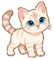 เต้าหู้แมวสีครีมตาฟ้า เคลื่อนไหวในสไตล์ Kawaii